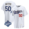 Johmsee LA.Dodgers #50 Mookie Betts Player Gold White World Series Meet Collection Limited Home Stitched Jerseys