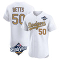 Johmsee LA.Dodgers #50 Mookie Betts Player Gold World Series Limited Elite Home Stitched Jerseys