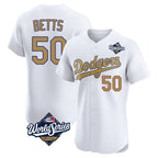 Johmsee LA.Dodgers #50 Mookie Betts Player Gold World Series Limited Elite Home Stitched Jerseys