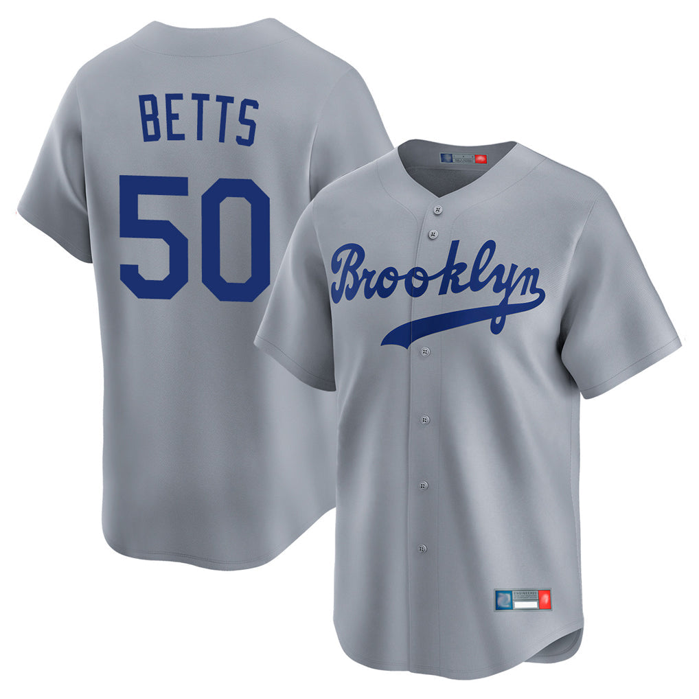 Johmsee LA.Dodgers #50 Mookie Betts Player Gray Game Limited Home Stitched Jerseys