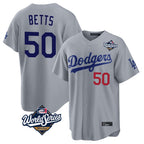 Johmsee LA.Dodgers #50 Mookie Betts Player Gray World Series Game Home Stitched Jerseys