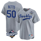 Johmsee LA.Dodgers #50 Mookie Betts Player Gray World Series Game Limited Home Stitched Jerseys