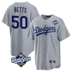 Johmsee LA.Dodgers #50 Mookie Betts Player Gray World Series Game Stitched Jerseys