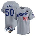 Johmsee LA.Dodgers #50 Mookie Betts Player Gray World Series Limited Home Stitched Jerseys