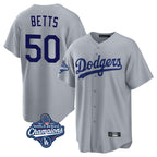 Johmsee LA.Dodgers #50 Mookie Betts Player Gray World Series Meet Game Stitched Jerseys