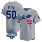 Johmsee LA.Dodgers #50 Mookie Betts Player Gray World Series Meet Limited Home Stitched Jerseys
