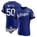 Johmsee LA.Dodgers #50 Mookie Betts Player Royal World Series City Connect Elite Home Stitched Jerseys