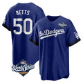 Johmsee LA.Dodgers #50 Mookie Betts Player Royal World Series City Connect Home Game Stitched Jerseys