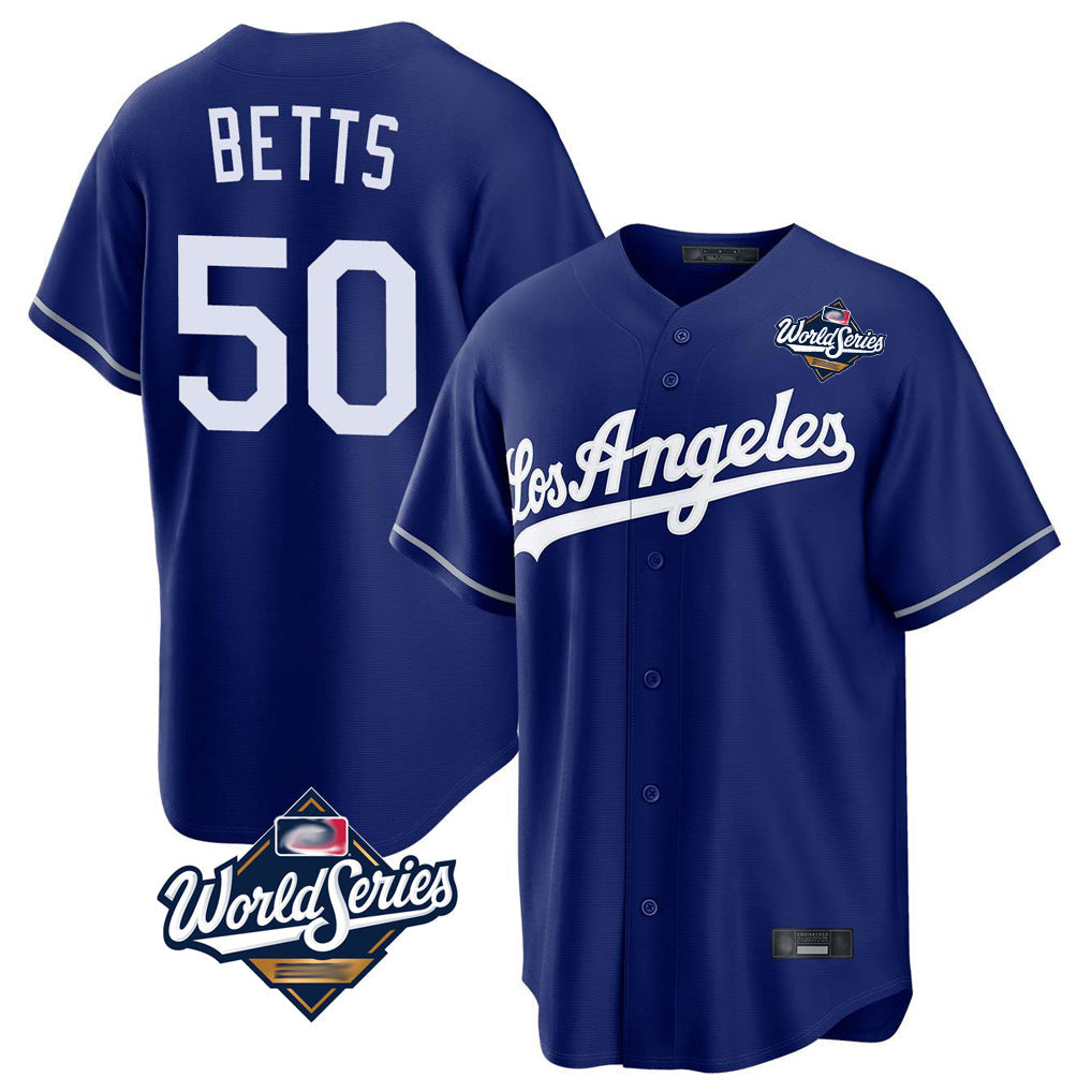 Johmsee LA.Dodgers #50 Mookie Betts Player Royal World Series Game Stitched Jerseys