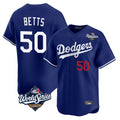 Johmsee LA.Dodgers #50 Mookie Betts Player Royal World Series Limited Home Stitched Jerseys