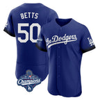 Johmsee LA.Dodgers #50 Mookie Betts Player Royal World Series Meet City Connect Elite Home Stitched Jerseys