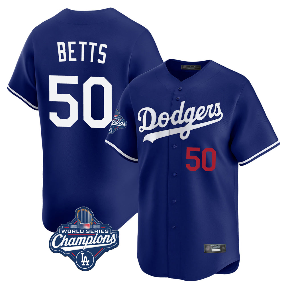 Johmsee LA.Dodgers #50 Mookie Betts Player Royal World Series Meet Limited Home Stitched Jerseys