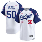 Johmsee LA.Dodgers #50 Mookie Betts Player White-Royal Tokyo Series Vapor Premier Limited Stitched Jerseys