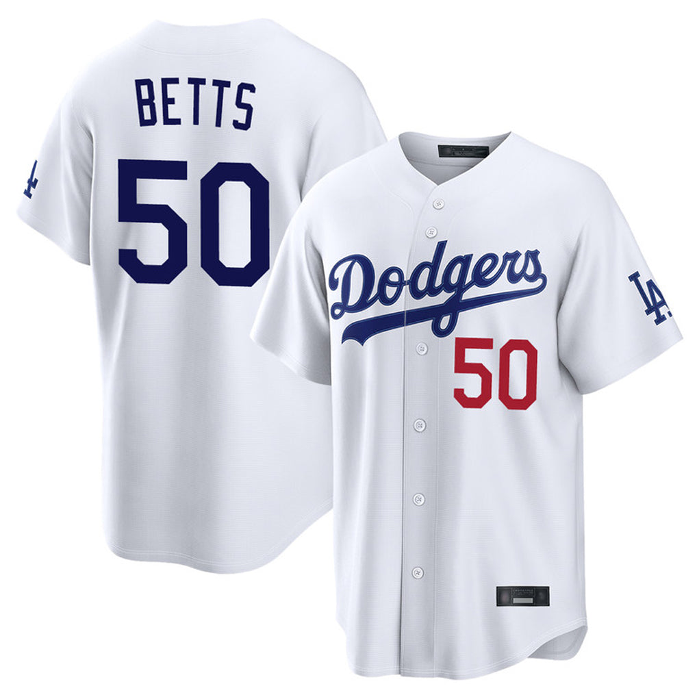 Johmsee LA.Dodgers #50 Mookie Betts Player White Home Game Stitched Jerseys