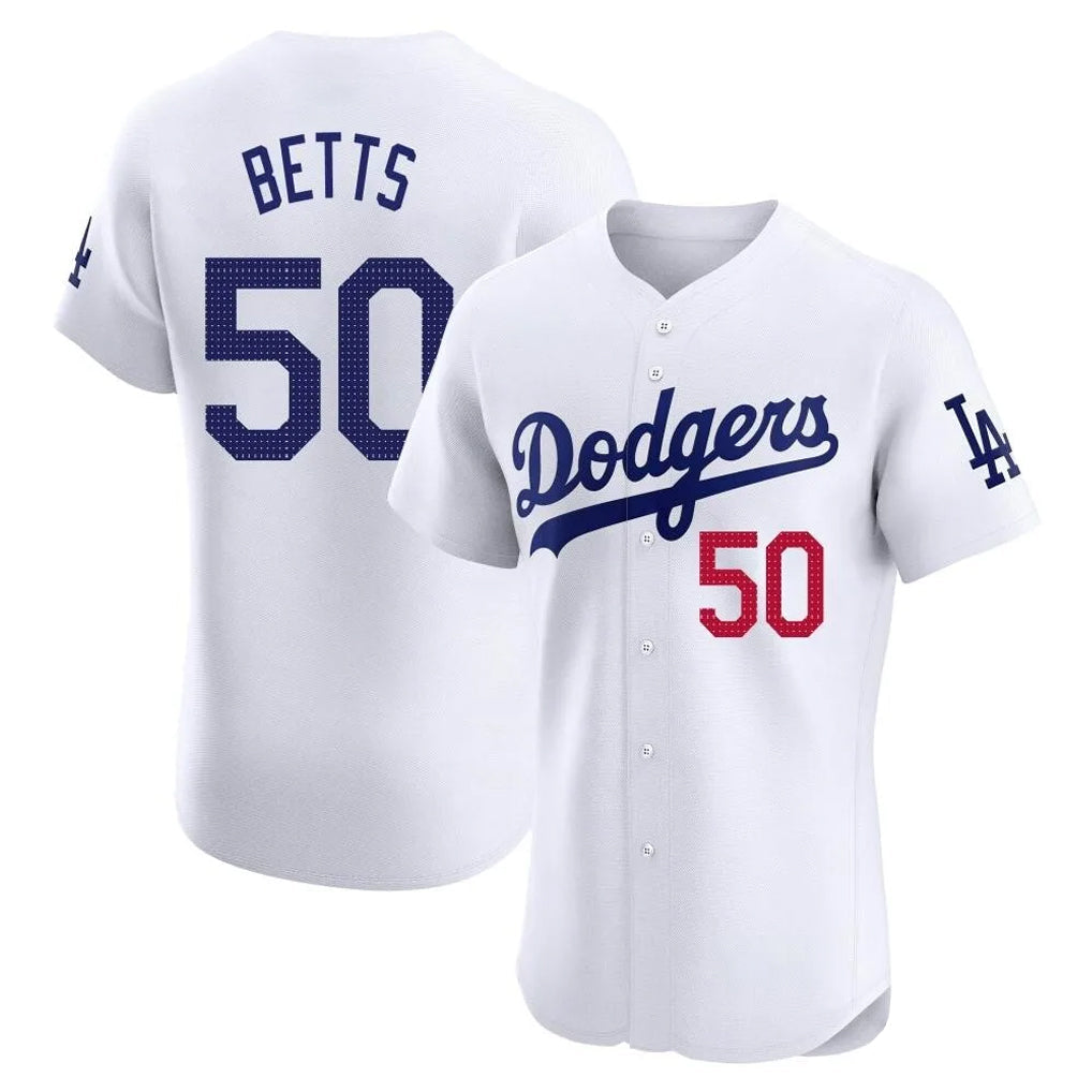 Johmsee LA.Dodgers #50 Mookie Betts Player White Limited Elite Home Stitched Jerseys
