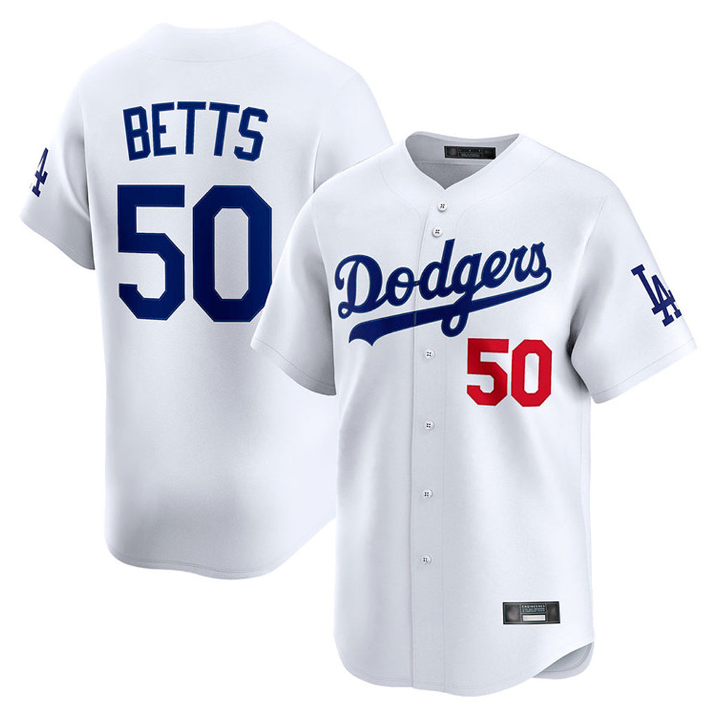Johmsee LA.Dodgers #50 Mookie Betts Player White Limited Home Stitched Jerseys