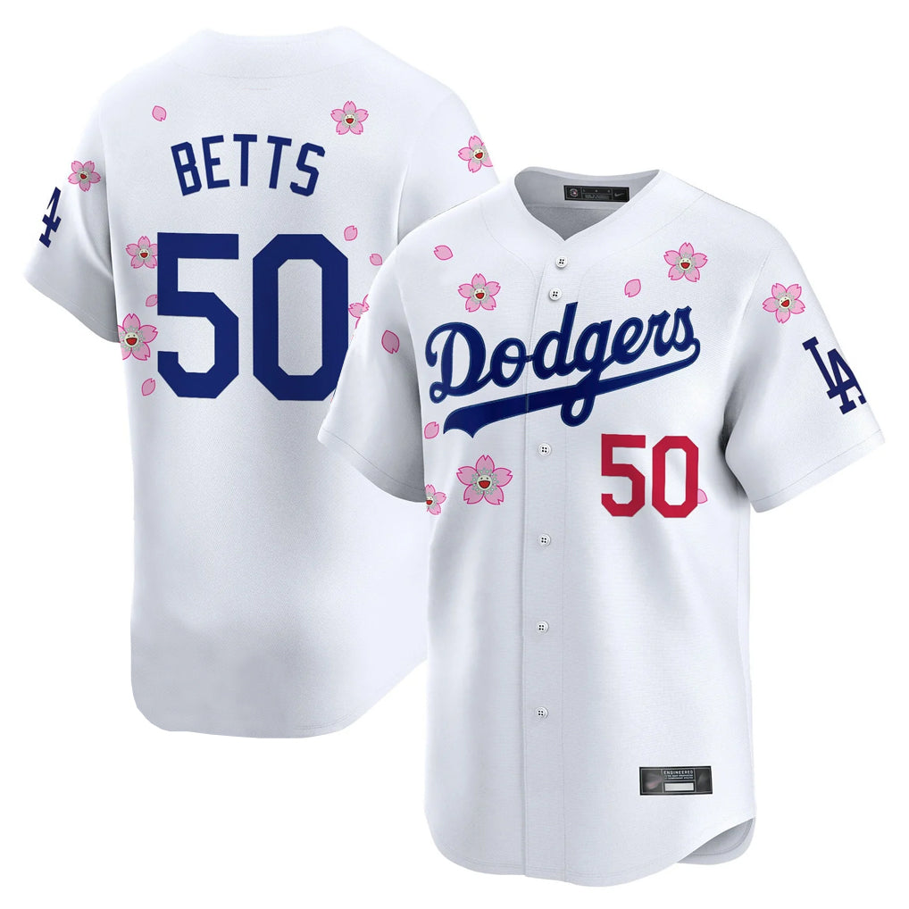 Johmsee LA.Dodgers #50 Mookie Betts Player White Tokyo Series Vapor Premier Limited Stitched Jerseys