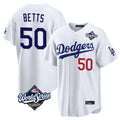 Johmsee LA.Dodgers #50 Mookie Betts Player White World Series Home Game Stitched Jerseys