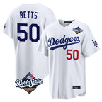 Johmsee LA.Dodgers #50 Mookie Betts Player White World Series Home Game Stitched Jerseys