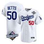 Johmsee LA.Dodgers #50 Mookie Betts Player White World Series Limited Home Stitched Jerseys