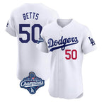 Johmsee LA.Dodgers #50 Mookie Betts Player White World Series Meet Limited Elite Home Stitched Jerseys