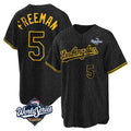 Johmsee LA.Dodgers #5 Freddie Freeman Player Black Gold World Series Limited Home Stitched Jerseys