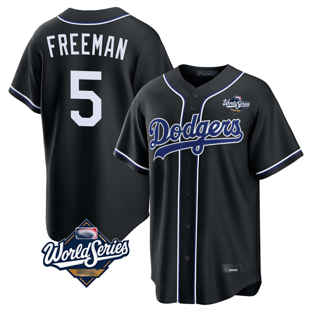 Johmsee LA.Dodgers #5 Freddie Freeman Player Black World Series Black Carbon Limited Home Stitched Jerseys
