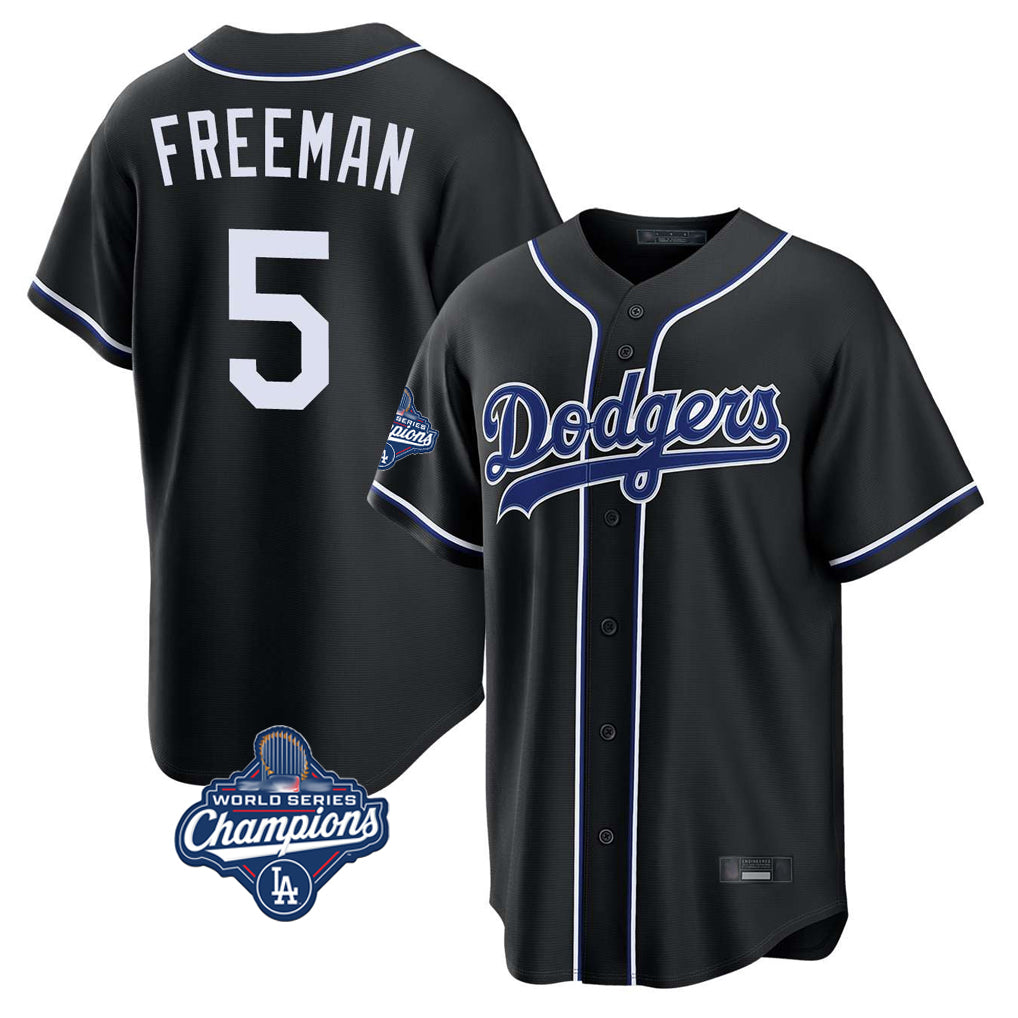 Johmsee LA.Dodgers #5 Freddie Freeman Player Black World Series Meet Carbon Limited Home Stitched Jerseys