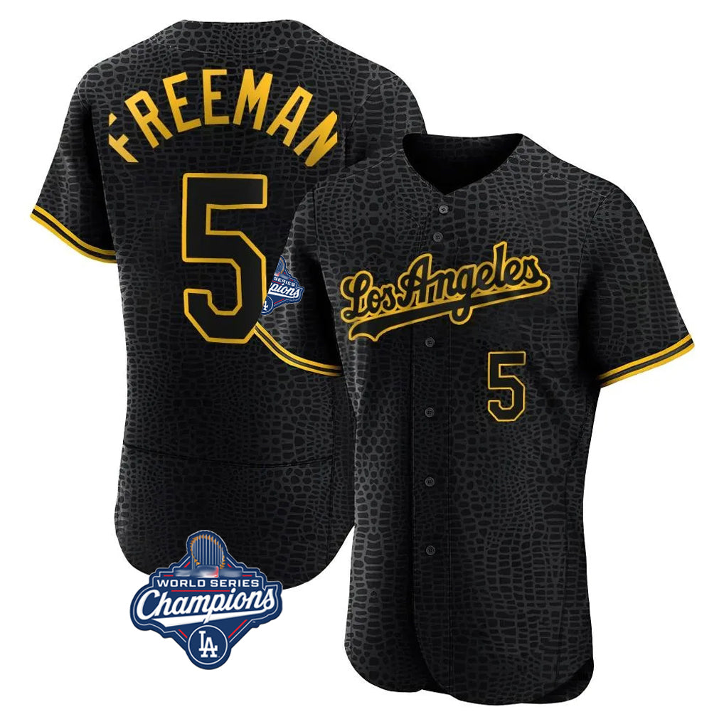 Johmsee LA.Dodgers #5 Freddie Freeman Player Black World Series Meet Snake Skin City Limited Elite Home Stitched Jerseys