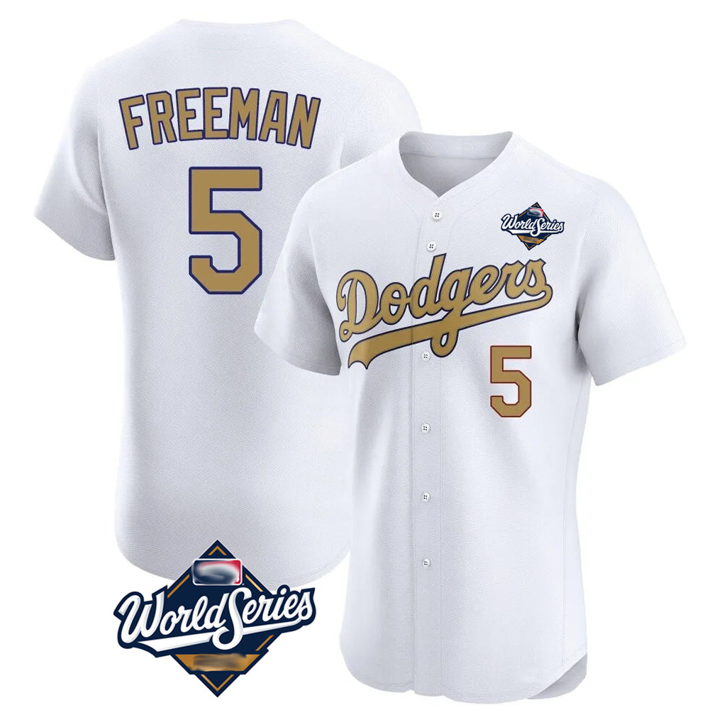 Johmsee LA.Dodgers #5 Freddie Freeman Player White World Series Limited Elite Home Stitched Jerseys