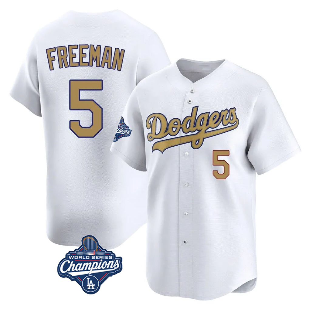 Johmsee LA.Dodgers #5 Freddie Freeman Player White World Series Meet Collection Limited Home Stitched Jerseys