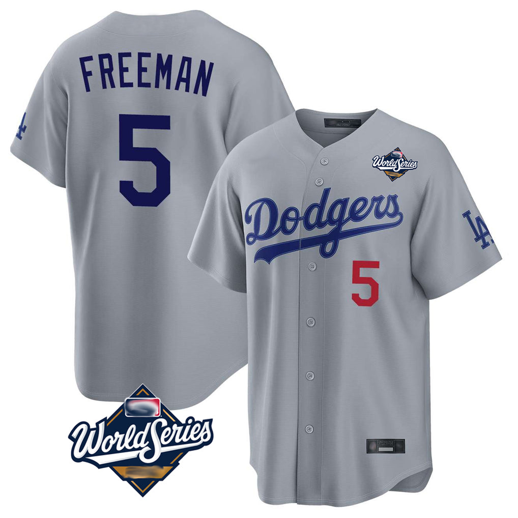 Johmsee LA.Dodgers #5 Freddie Freeman Player Gray World Series Game Home Stitched Jerseys
