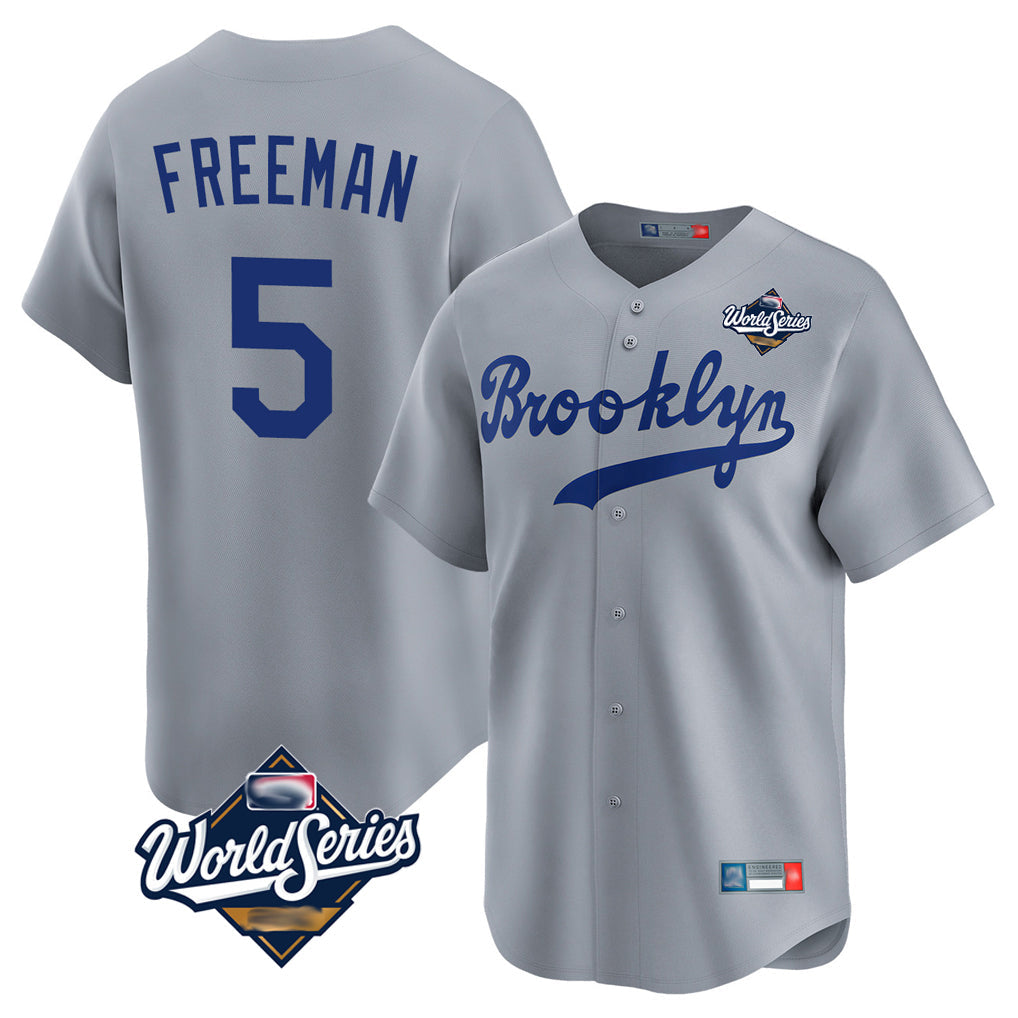 Johmsee LA.Dodgers #5 Freddie Freeman Player Gray World Series Game Limited Home Stitched Jerseys
