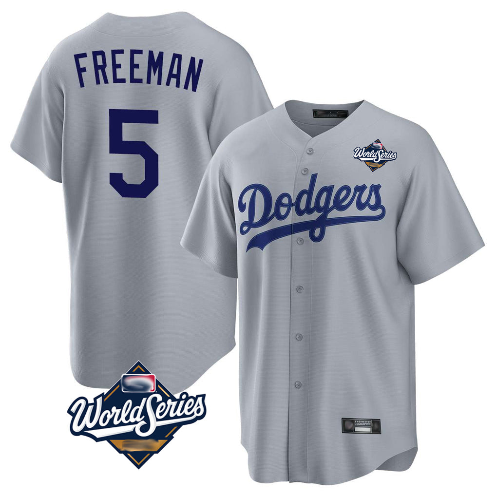Johmsee LA.Dodgers #5 Freddie Freeman Player Gray World Series Game Stitched Jerseys