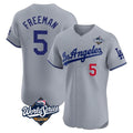 Johmsee LA.Dodgers #5 Freddie Freeman Player Gray World Series Limited Elite Home Stitched Jerseys