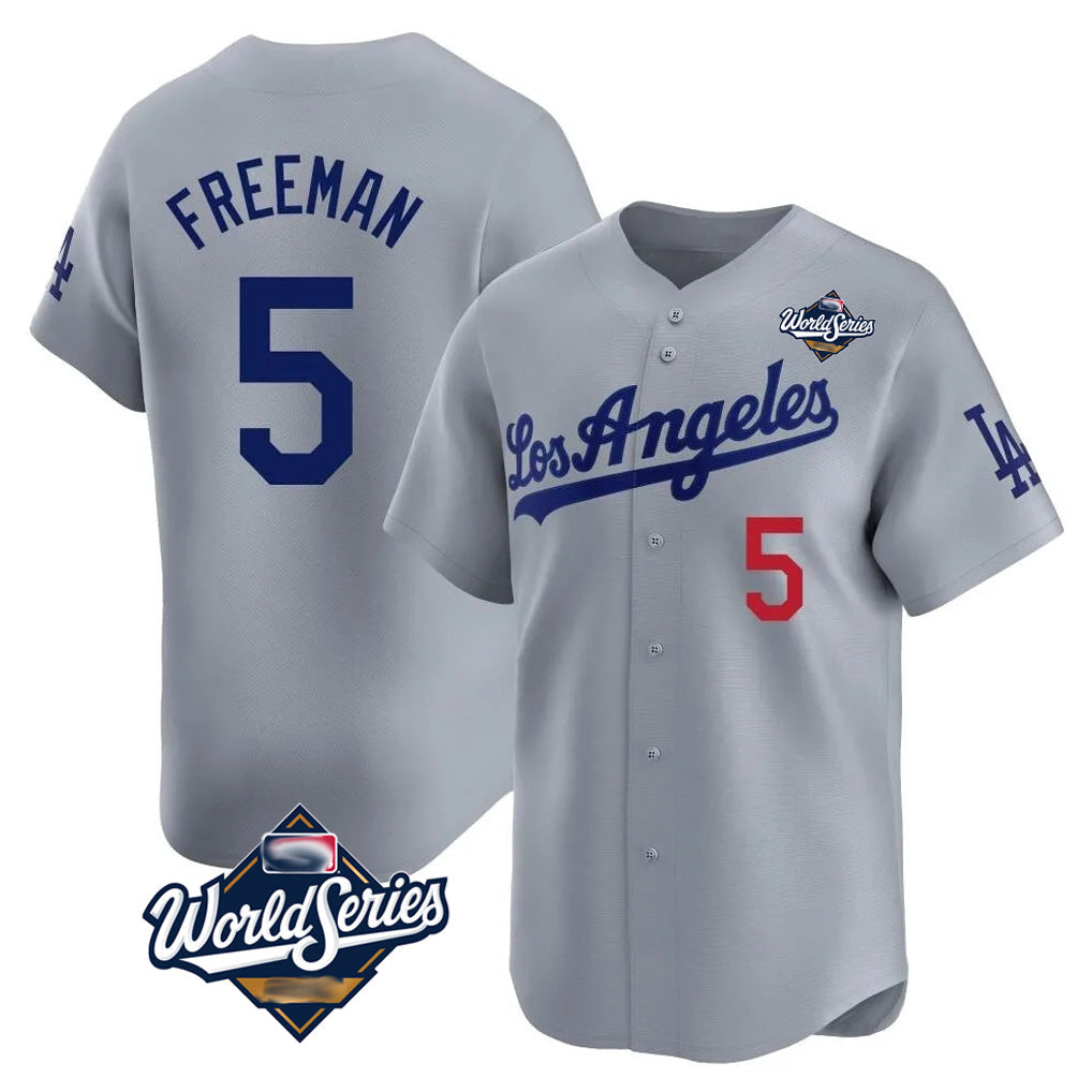 Johmsee LA.Dodgers #5 Freddie Freeman Player Gray World Series Limited Home Stitched Jerseys