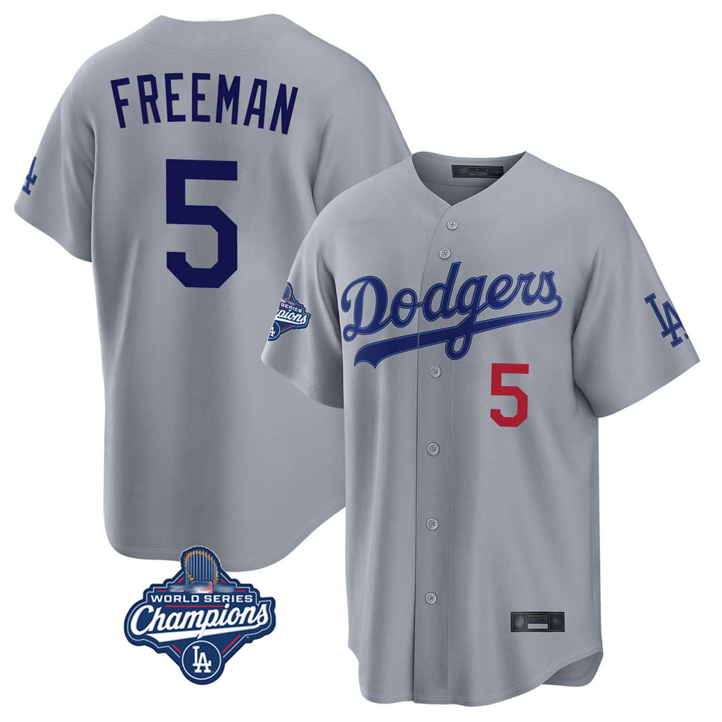 Johmsee LA.Dodgers #5 Freddie Freeman Player Gray World Series Meet Game Home Stitched Jerseys
