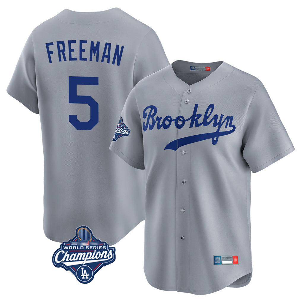 Johmsee LA.Dodgers #5 Freddie Freeman Player Gray World Series Meet Game Limited Home Stitched Jerseys