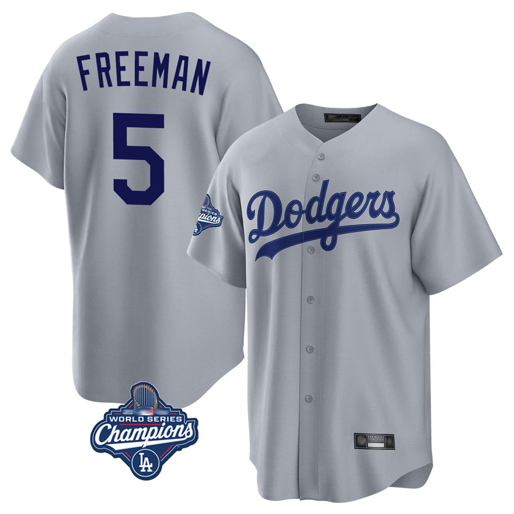 Johmsee LA.Dodgers #5 Freddie Freeman Player Gray World Series Meet Game Stitched Jerseys