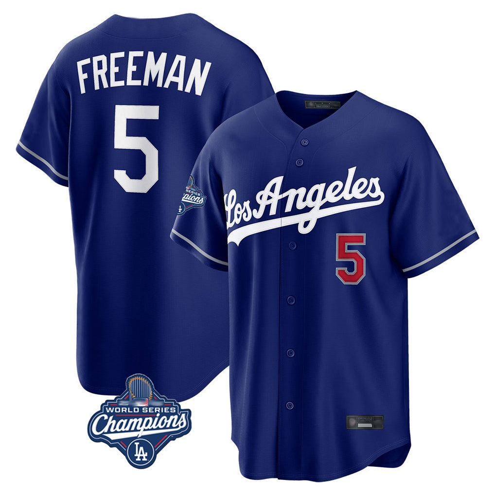 Johmsee LA.Dodgers #5 Freddie Freeman Player Royal World Series Meet Game Home Stitched Jerseys
