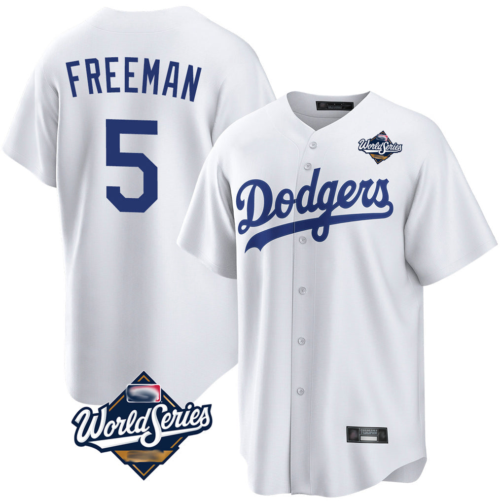 Johmsee LA.Dodgers #5 Freddie Freeman Player White World Series Game Home Stitched Jerseys