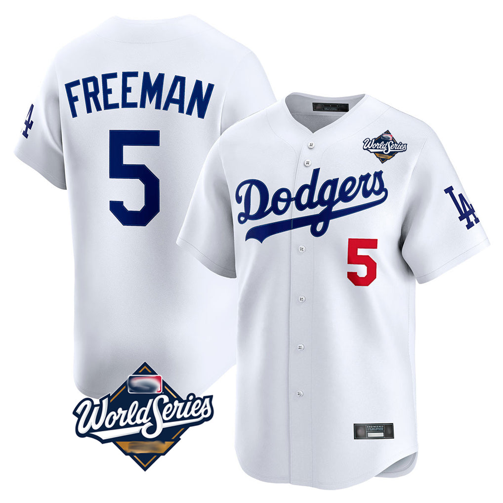 Johmsee LA.Dodgers #5 Freddie Freeman Player White World Series Limited Home Stitched Jerseys