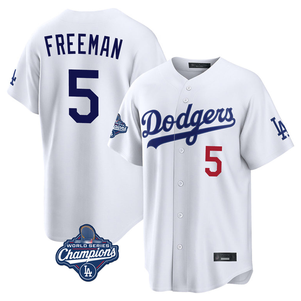 Johmsee LA.Dodgers #5 Freddie Freeman Player White World Series Meet Home Game Stitched Jerseys