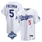 Johmsee LA.Dodgers #5 Freddie Freeman Player White World Series Meet Home Game Stitched Jerseys
