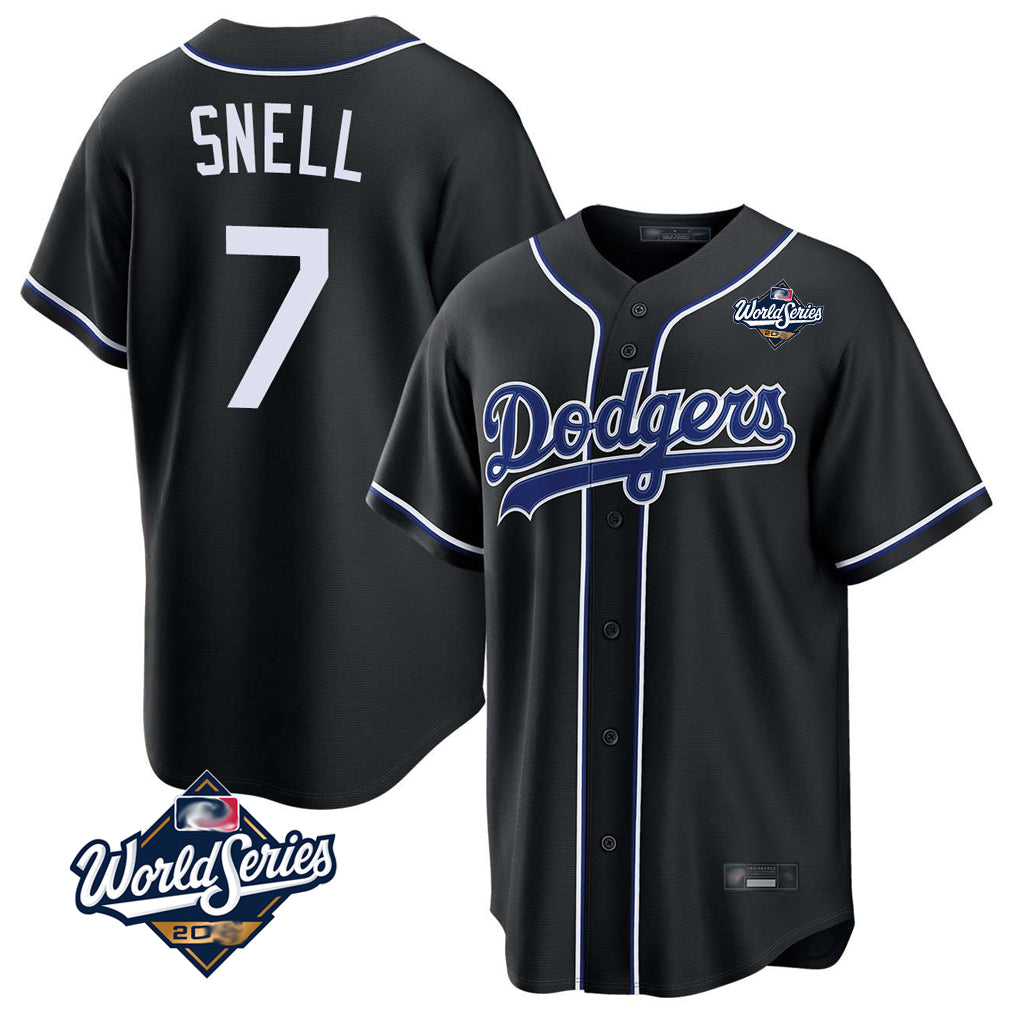 Johmsee LA.Dodgers #7 Blake Snell Player Black Carbon Limited World Series Home Stitched Jerseys