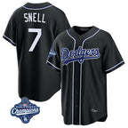 Johmsee LA.Dodgers #7 Blake Snell Player Black Carbon Limited World Series Meet Home Stitched Jerseys