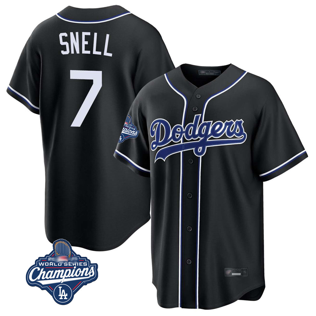 Johmsee LA.Dodgers #7 Blake Snell Player Black Carbon Limited World Series Meet Home Stitched Jerseys