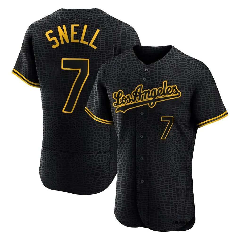 Johmsee LA.Dodgers #7 Blake Snell Player Black Snake Skin City Limited Elite Home Stitched Jerseys