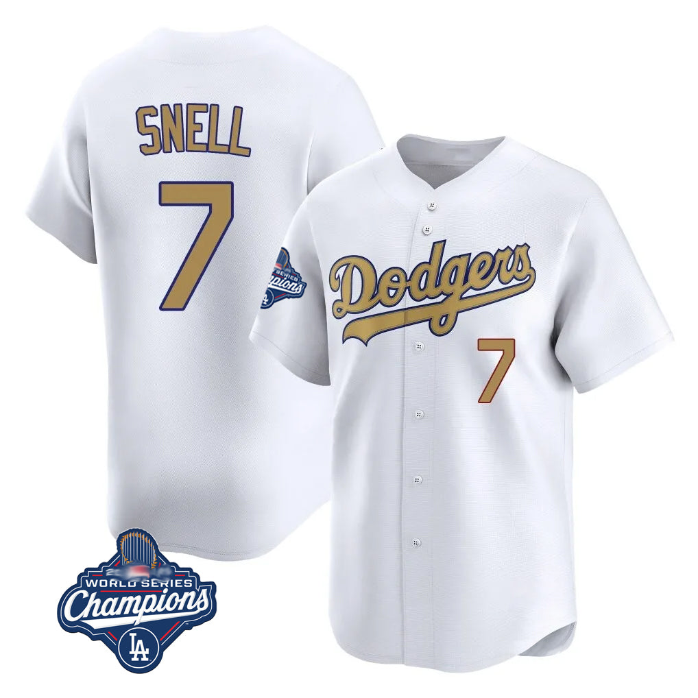 Johmsee LA.Dodgers #7 Blake Snell Player Gold Collection Limited World Series Meet Home Stitched Jerseys
