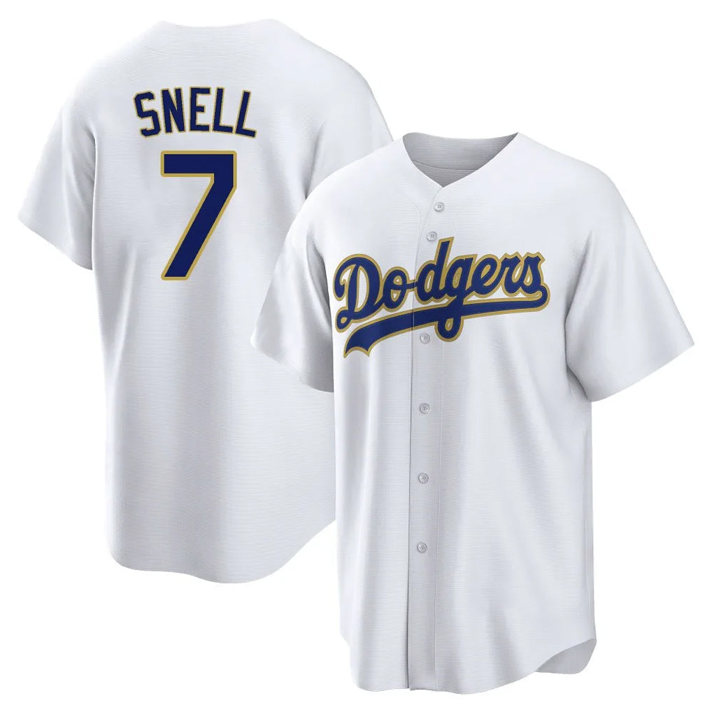Johmsee LA.Dodgers #7 Blake Snell Player Gold White 2026 Collection Stadium Game Stitched Jerseys